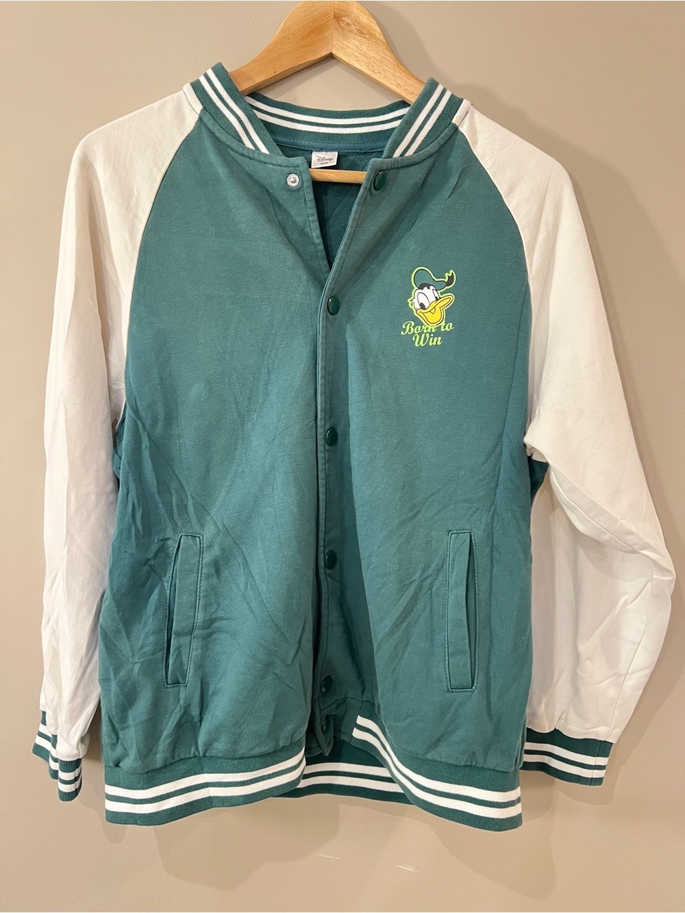 Disney Donald Duck Varsity Jacket Women’s Small Green Snap Button Y2K Jacket - Picture 2 of 7
